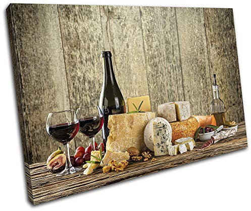 Bold Bloc Design - Cheese Board Grapes Wine Food Kitchen 75x50cm SINGLE Canvas Art Print Box Framed Picture Wall Hanging - Hand Made In The UK - Framed And Ready To Hang 13-4359(00B)-SG32-LO-C