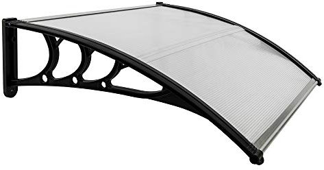 Bonnlo Door Canopy Outdoor Window Awning, Rain Shelter Plastic Polycarbonate for Back Door Porch Window 100 x 80cm（Black）