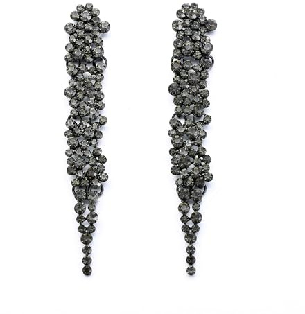 EVER FAITH Boucles d'oreilles en Cristal Strass Banquet Long Lustre Pendaison Boucles d'oreilles pour Femme Mariage Prom Mariée Gris Ton Noir