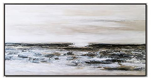 Handgemalte Acrylbilder, Schwarz Braun Meereswellen Landschaft Modernes Abstraktes Kunstwerk Rahmenlose Handölgemälde Auf Leinwand Wandkunst Für Wohnzimmer Schlafzimmer Büro Wohnkultur,110X220C