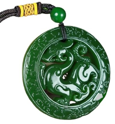 YTDJJWLS Amulette porte-bonheur en jade verte chinoise avec dragon - Sans pierre précieuse