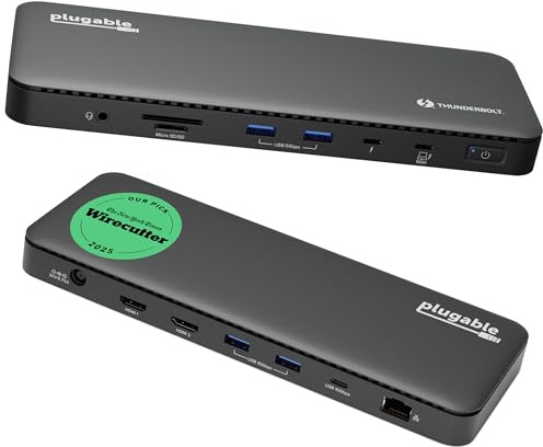 Plugable Thunderbolt 4 Dock with 100W Charging, Thunderbolt Certified, Laptop Docking Station Dual Monitor Single 8K or Dual 4K HDMI for Windows and Mac, 4X USB, Gigabit Ethernet (TBT4-UD5)