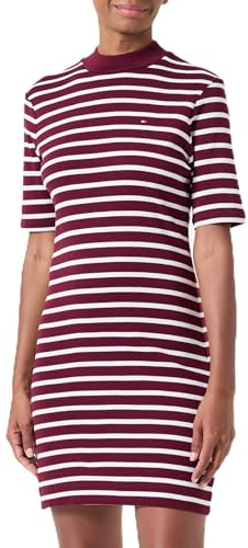 Tommy Hilfiger Donna Abito a T-Shirt Slim Cody Dress Collo a Lupetto, Multicolore (Breton STP Deep Rouge/Ecru), M