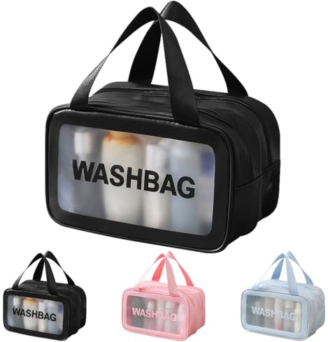 Namenand Kosmetiktasche, kulturtasche Damen, kulturbeutel Herren Transparente, Tragbare wasserdichte Organizer, Make-up-Tasche mit Großer Kapazität für Männer Frauen Kinder Familie - Schwarz