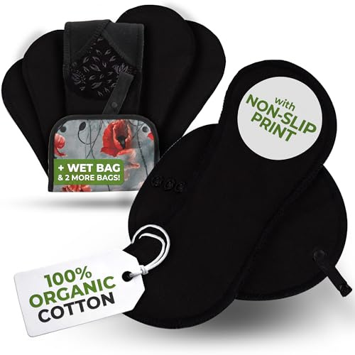 Serviettes lavables pour fuites urinaires avec imprimé antidérapant (L+XL, x6); protection réutilisable pour l'incontinence en coton bio, lavable à haute T°; absorption rapide & contrôle des odeurs