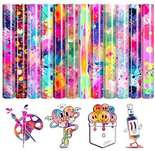 HTVSTD Splatter HTV -12 Pcs 12 * 10 in Paint Splatter Heat Transfer Vinyl Graffiti HTV Watercolor Iron on Vinyl for Fabrics