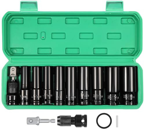 HSEAMALL 1/2 Inch 10-24mm Hex Socket Set with Adapter and Extension for Car Repair and Tire Change, 11pcs