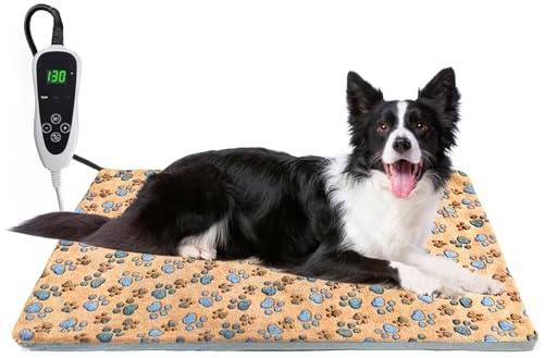 GOLOPET Dog Heating Pad 32×20 in for Dogs, Intelligent Temperature Control Switch with Normally Open On Function,Whelping Box with Reinforced Electric Wire Rope, Plush Fabric Cotton Cover-Apricot