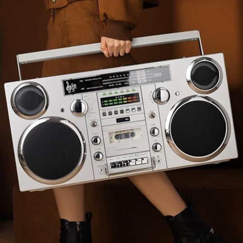 hocvseo 1980-tals retrokassett boombox, retro CD-spelare med AM/FM-radio, stöd för SD/USB-ingång med LED-ljusdisplay, för familjesammankomster