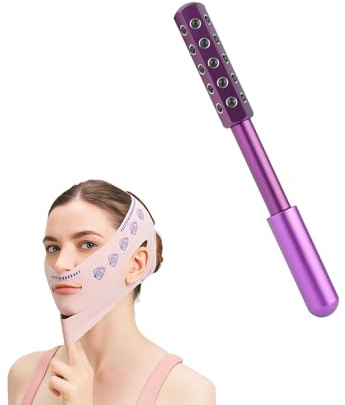Uplifting Face Roller - 30 Germanium Rollers, Women Facial Roller, Double Headed Face Massager, Faces Lymphatic Drainage Massage Tool, Skin Lift Sculptor Beauty Tools, Skin Tightening Firming, Purple