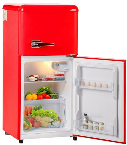Frigorífico Retro Con Congelador, Frigorífico De Dos Puertas Superior E Inferior, 86,8Cm De Alto, 45,5Cm De Ancho, 60L De Capacidad Total, Congelador 22L, 102 Kwh/Año, -27 °c-13 °c,Red