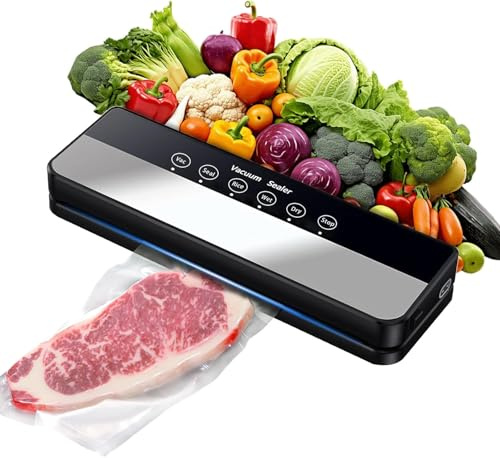 Envasadora al Vacío 5 en 1, Maquina al Vacio de Alimentos para Uso Doméstico y Comercial, Incluye bolsa de vacío，Fuerte Succión, Alimentos Secos, Humedos y Frescos (Black, 10 vacuum bags)
