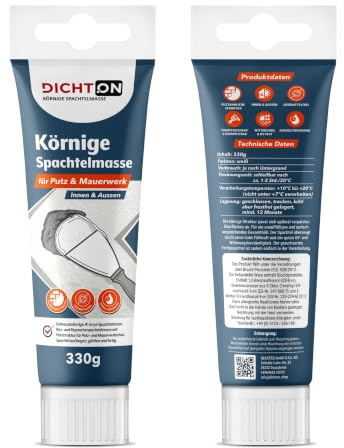 Kornig spatelmassa färdig spatel 330 g i rör för gips och murverk, strukturspatel inomhus och utomhus, gipsstruktur, väggspatel, reparationspackel klar att användas – DICHTON D.62 W