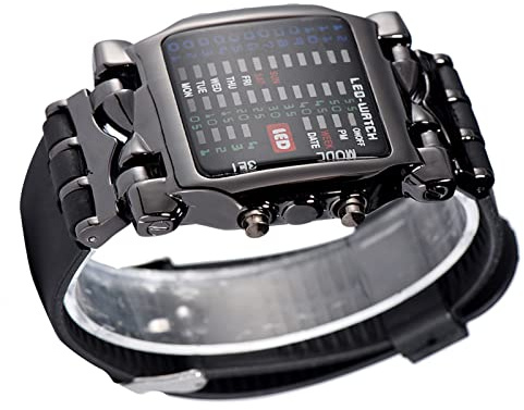Akozon Unisex Led Electronic Watch with Date Function, Soft Pu Strap, Wristwatch for Men and Women, Binary Display for Daily Use