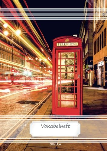 Vokabelheft DIN A4: 70 Seiten liniert, 3 Spalten, Lineatur 54 - London Phone Box (Motiv Vokabelhefte, Band 47)