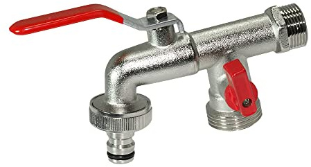 Stabilo-Sanitaer Kugelauslaufhahn 1/2 Zoll Messing Kugelauslaufventil mit zusätzlichem Abgang und Schlauchtülle, mittlerer Abgang 3/4 Zoll