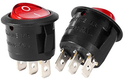 sourcing map Interruptor Basculante Mini de Luz de Palanca de Botón Redondo AC 250V/10A 125V/12A, Lámpara Roja Retroiluminada On/Off 3 Terminal SPST 2 Posiciones I/O, 5uds
