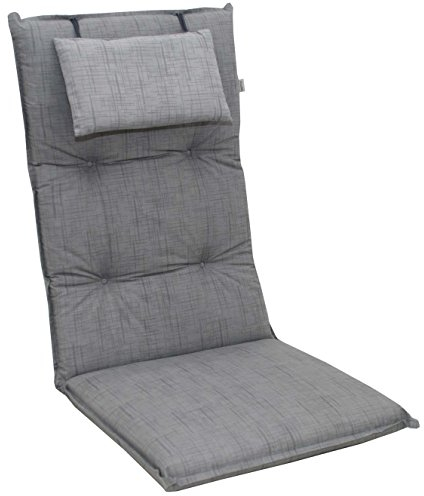 Doppler 8 cm Luxus Hochlehner Auflage mit Kopfkissen 6994, grau strukturiert, Made IN Europe