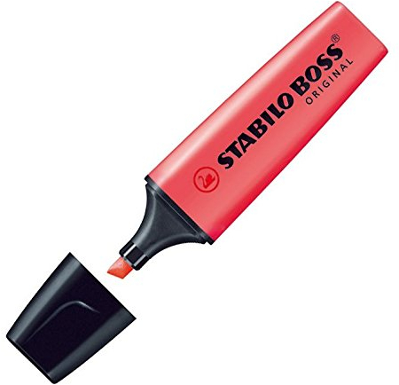STABILO Boss Original Textmarker - Rot, Meißelspitze mit 2 mm und 5 mm, Markierstift, Klassischer Marker