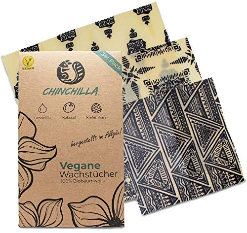 Chinchilla 3er-Pack Vegane Wachstücher Plastikfreie Alternative zu Frischhaltefolie, Gefrierbeutel, Alufolie Wiederverwendbar & Nachhaltig Vegane Bienenwachstücher Wax Wrap CC-1005-1 Gelb, Schwarz