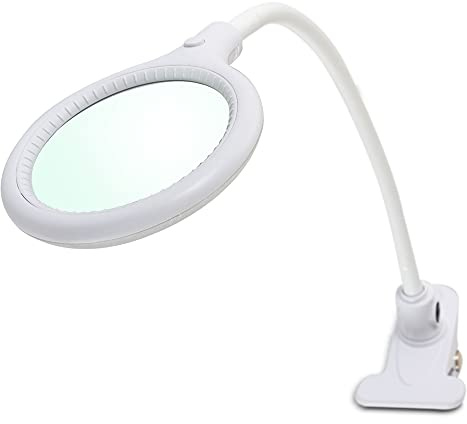 Showlite bordslampa med förstoringsglas LL-3036D – lupplampa med bordsklämma – läslupp med lampa för äldre med 3 dioptrier, 1,75 x förstoring och 10 cm lins – lampa på 6 watt – vit
