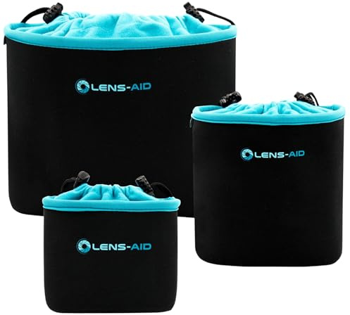 LENS-AID Neopren Kamerabeutel mit Fütterung zum Schutz der Kamera-Ausrüstung, Kameratasche für Rucksack und Handtasche als Einschlagtuch-Ersatz (3er Set)