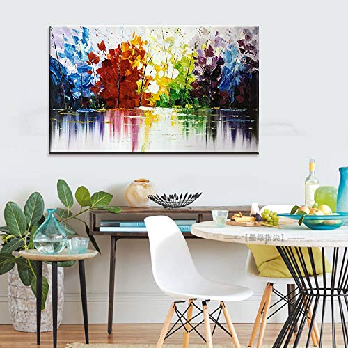 Orlco Art handbemalte dicke farbige Hölzer, Originalgemälde, großformatige, abstrakte Kunst, Wanddekoration, Spachtel, strukturiertes Ölgemälde auf Leinwand, Ölgemälde 24x48inch