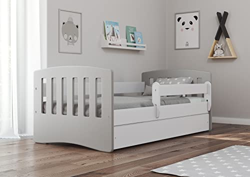 Bjird Kinderbett Jugendbett 80x160 80x180 Grau mit Rausfallschutz Schubalde und Lattenrost Kinderbetten für Mädchen und Junge - Mix I 180 cm