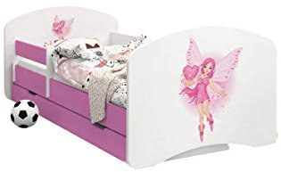 Happy Babies - Doppelseitiges PINK Kinderbett MIT SCHUBLADE Modernes Design mit sicheren Kanten und Absturzsicherung Schaumstoffmatratze 7 cm (43. Prinzessin mit Herz, 160x80)