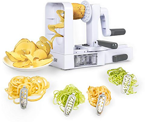 COMMERCIAL CHEF Mini Spiralizer Pasta Maker, Food Spiralizer Set with 4 Blades and Veggie Noodle Maker, Manual Vegetable Spiralizer for Squash, Zucchini, Potatoes, Carrots and More