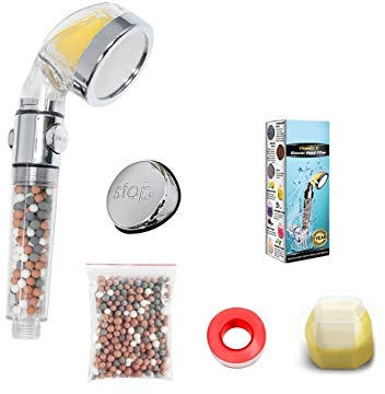 Vitamin C with Button Vitamin c Shower Head Filter Shower Head Filter for Hard Water (Might not fit Electric Shower)(1 Mode Small VIT C On/Off) Extra Replacements