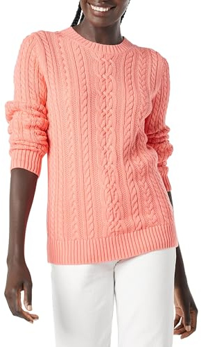 Amazon Essentials Femme Pull Doux à Col Rond et Manches Longues Type Pêcheur, Maille Torsadée (Disponible en Grandes Tailles)