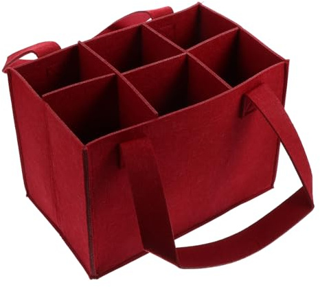 DOITOOL Red 6 Bottle Felt Wine Bag with Handle Reusable Wine Bottle Carrier Tote with Divider for Picnic Party and Travel