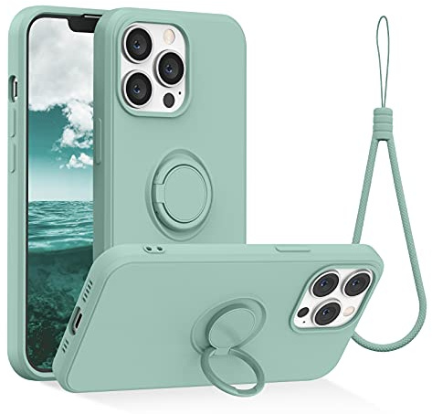 Abitku Compatible with iPhone 13 Pro Case, Silicone with 360°Ring Kickstand Holder (Support Magnetic Car Mount) Microfiber Cloth Fully Coverage Designed for iPhone 13 Pro 6.1 inch 2021 (Mint Green)