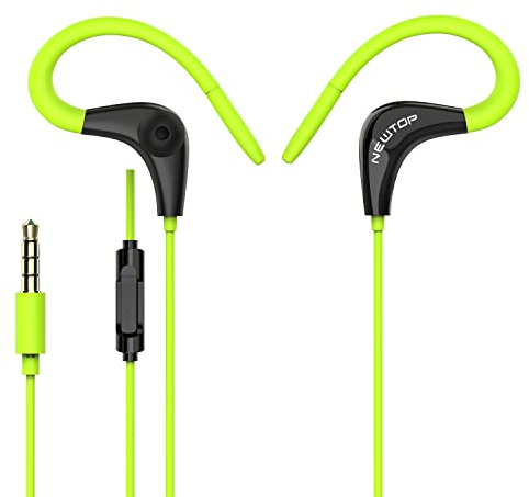 N NEWTOP Cuffie Sport Auricolari CF22 Universali Jack 3.5mm Fitness Corsa Bassi Musica Audio Stereo Microfono Tasto Risposta Isolamento Rumori Archetto Orecchio per IOS Android Cellulari (Verde)