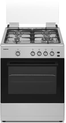 INFINITON Cuisinière à gaz CC61EHX - Largeur 60 cm, 4 zones, Inox, Brûleurs avec sécurité FFSD, compatible gaz naturel et Butano