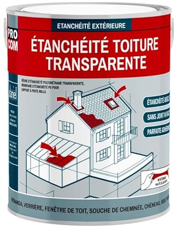 PRO COM Étanchéité transparente polyuréthane - Résine d'étanchéité transparente toiture, véranda, verrière, serre 0.75 litres