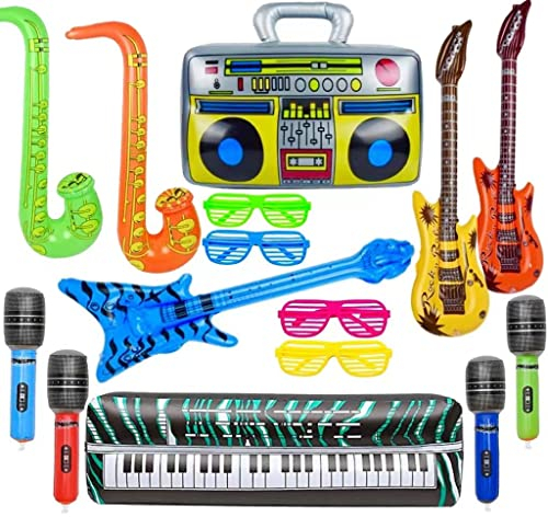 Set di 16 giocattoli gonfiabili per feste gonfiabili, per sassofono Beth, chitarra gonfiabile, strumenti gonfiabili, decorazione per feste (set 1)