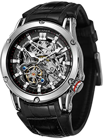 FORSINING Montre automatique étanche pour homme, grand cadran, montre exotique puissante, squelette turbillon, noir/argenté