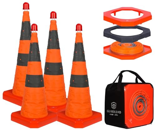 Faltbar Leitkegel Warnkegel Verkehrskegel faltbar Pylon Sicherheitskegel Mehrzweck-Popup-Reflektierender Sicherheitskegel (4, 28in mit beschwertem Sockel)