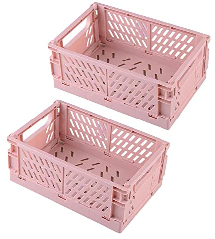 Frepea 2 Stück Aufbewahrungskorb Kleine Klappboxen Rosa Faltbar Stabil Aufbewahrungskiste Kunststoff Klappkorb für Küche/Kinderzimmer/Büro（Rosa）