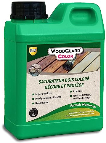 Lasure Effet Chêne Doré et Imperméabilisant Bois Brut- WoodGuard Color- Saturateur Protecteur Eau Gel- 1L-8m2