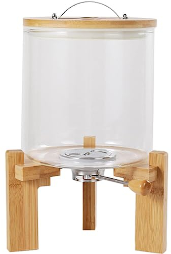 SHAVERUSH Rice Dispenser, Flour and Cereal Container, 5L/7.5L, Creative Glass Food Storage Container for Kitchen Organization and Pantry Storage, Airtight Lid and Wooden Stand (5L)