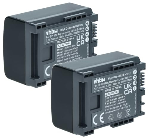vhbw 2X Batterie Compatible avec Canon Legria FS22 | FS305, FS200, FS306, FS21 caméra vidéo caméscope (750mAh, 7,2V, Li-ion) avec puce d'information