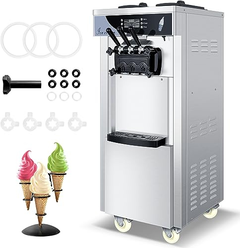 Heladera profesional Soft Serve con compresor autorefrigerante, preparación en 15 min, 1800 W, autoportante, acero inoxidable, 6 L x 2