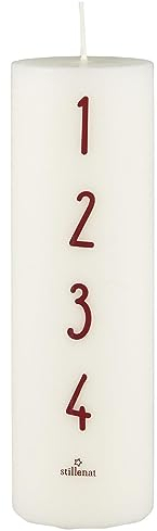Ib Laursen Adventskerze 1-4 weiß mit roten Zahlen 20cm
