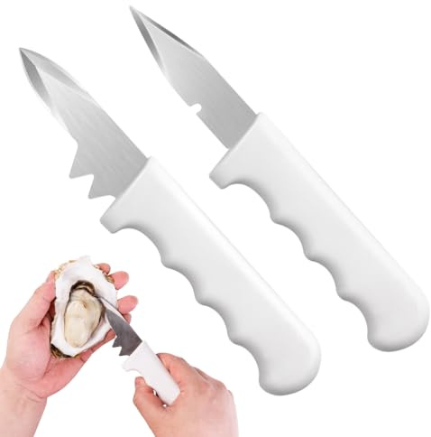 ADORAMBLING 2PC Oyster Shucking Knife with Box,8 Extended Oyster Shucker with Ergonomic Handle,3Cr13 Stainless Steel Oyster Shucker Tool,Oyster Opener Tool Oyster Shucking Kit Clam Knife