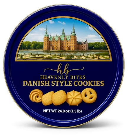 Heavenly Bites Galletas de mantequilla estilo danés en lata de metal, 680.4 g