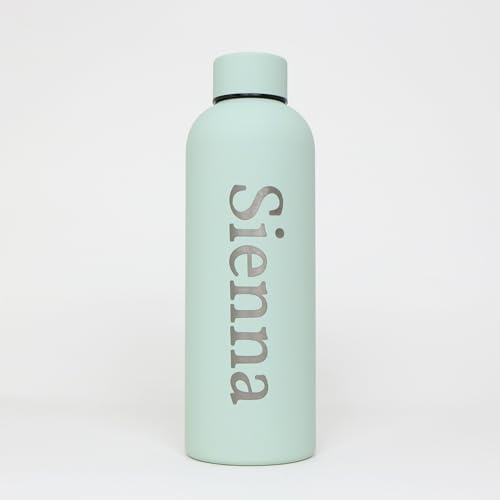 cribstar Personalised Engraved Insulated Water Bottle | Stainless Steel Water Bottle | Double Walled Drink Bottle Keeps 12 Hours Hot & 24 Hours Cold 500ML | Vaccum Flask (Sage)