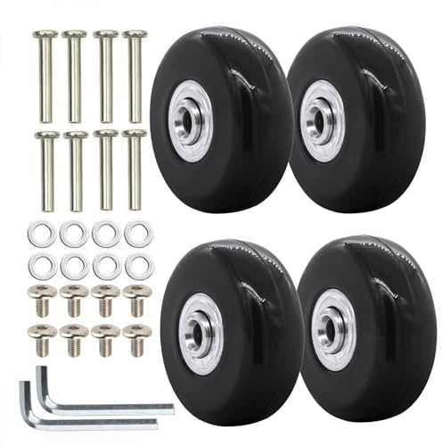 Cosmpeak 4 Stück Koffer Gepäckräder Ersatzrollen Rollen Gummi Mute Ersatz Gepäckkoffer Rad Koffer Gummi Koffer Rollen Ersatz mit Metall Achsen Ersatzteile Ersatzrollen Für Koffer (68mm x 24mm)